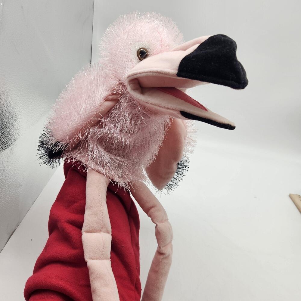 Aurora Figaro Pink Flamingo Hand Puppet‎ Plush Toy Long Legs Soft Stuffed Animal